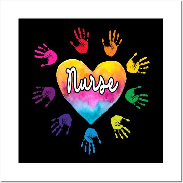 Nurse Heart hand Colorful Nurse Gift Wall Art by peskybeater